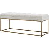 Darius Bench in Channel Tufted White Fabric & Brushed Gold